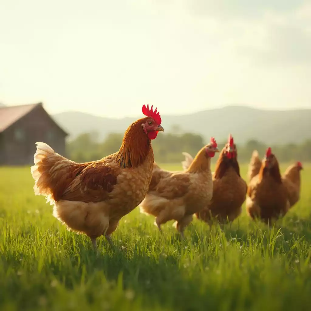 Happy chickens on the farm