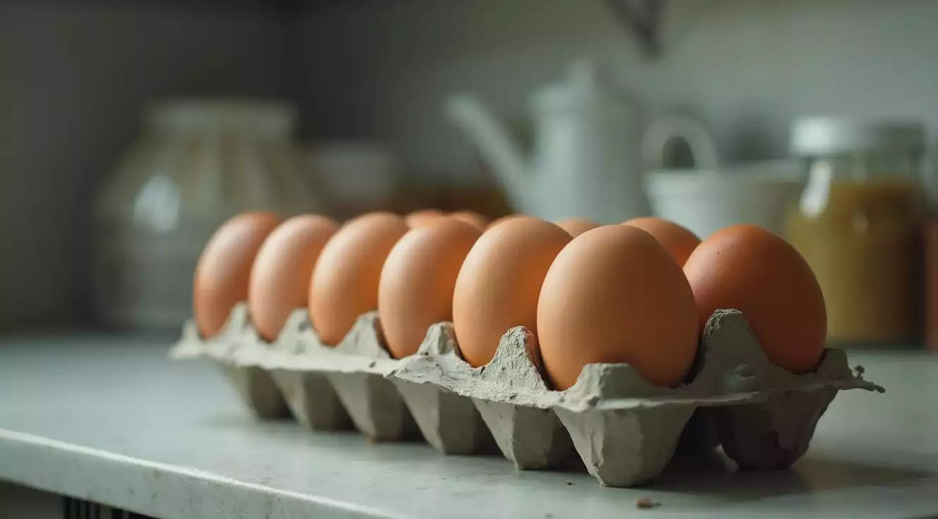 This image represents store-bought eggs produced at scale with longer storage and transport