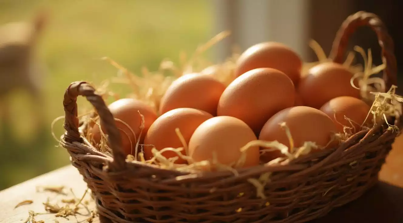 This image highlights GoldenChickenFarm eggs collected daily for superior freshness and taste