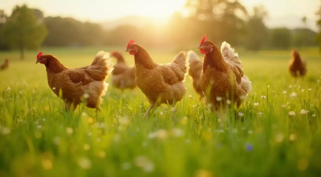 Free-range chickens at GoldenChickenFarm representing the fresh products available in our shop